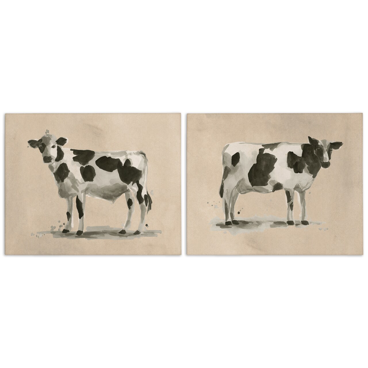 Stupell Industries Beige Holstein Cow Portrait 2 pc Canvas Wall Art Set Design by June Erica Vess